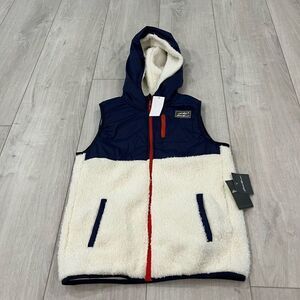 Eddie Bauer Girls Faux Shearling Vest NavyBlue/White with Red Trim size L 14